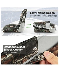 Vebreda Low Back Folding Padded Boat Seat with 4 Bolts for Outdoor Adventures-Camouflage