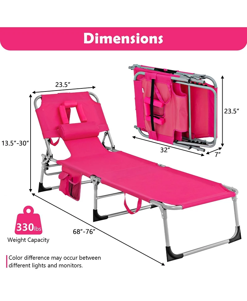 Inolait Folding Beach Lounge Chair with Pillow for Outdoor