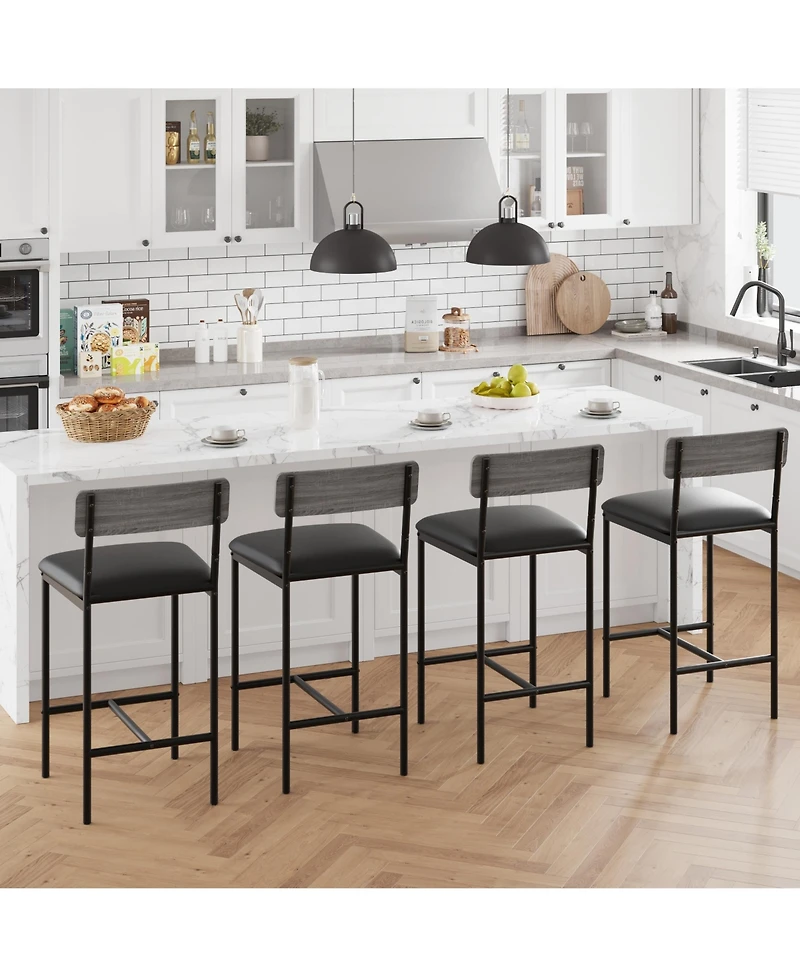 gaomon Bar Stools Set of 4, Upholstered Bar Chairs with Back, 25.5 Inches Kitchen Bar Stools with Footrest, Grey