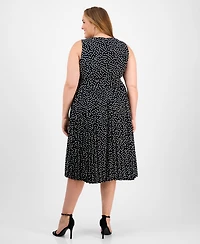 Anne Klein Plus Size Dot-Print Pleated Midi Dress