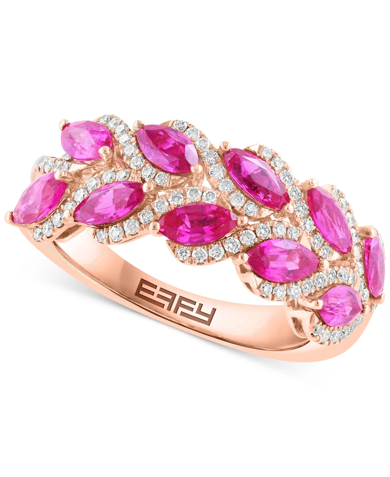 Effy Marquise-Cut Ruby (1-5/8 ct. t.w.) & Diamond (1/3 ct. t.w.) Statement Ring in 14k Rose Gold