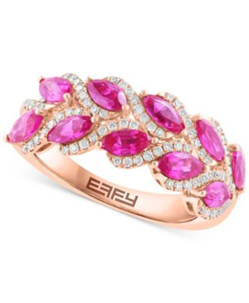 Effy Marquise Cut Ruby Diamond Statement Ring Ruby Diamond Hoop Earrings In 14k Rose Gold