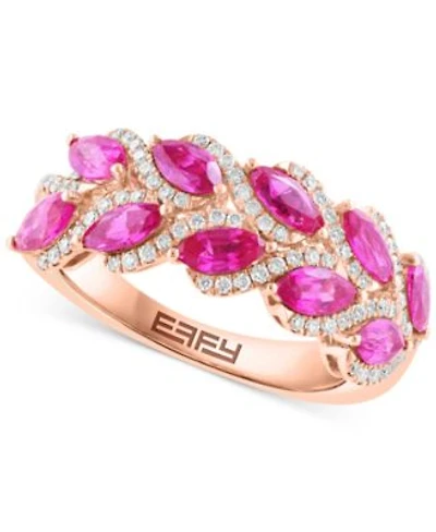 Effy Marquise Cut Ruby Diamond Statement Ring Ruby Diamond Hoop Earrings In 14k Rose Gold