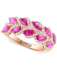 Effy Marquise Cut Ruby Diamond Statement Ring Ruby Diamond Hoop Earrings In 14k Rose Gold