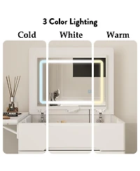 Famapy White Closet Drawer Vanity With Light Mirror And Stool