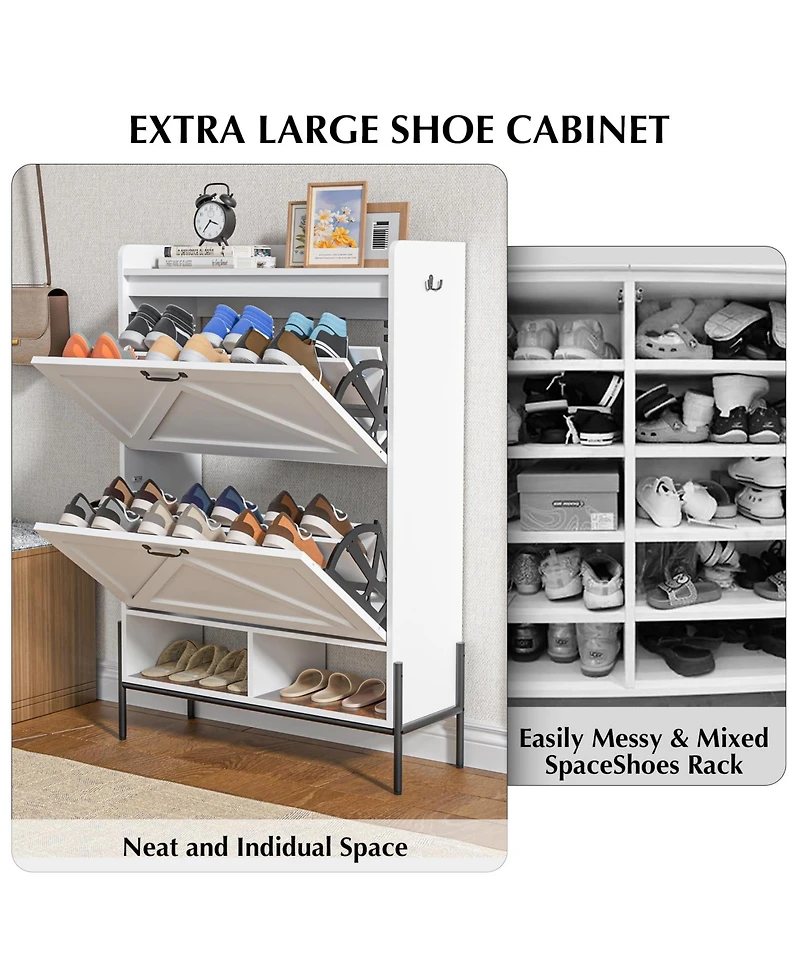 gaomon Shoe Cabinet with 2 Flip-Up Drawers, Hidden Shoe Storage Cabinet with Open Storage for Entryway, Hallway, Bedroom, Shoe Organizer Cabinet with
