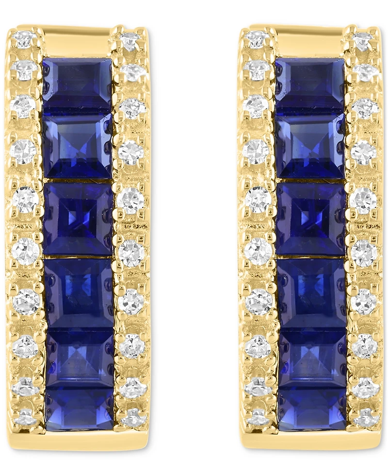 Effy Blue Sapphire (1-5/8 ct. t.w.) & Diamond (1/6 ct. t.w.) Small Hoop Earrings in 14k Yellow Gold, 0.62"
