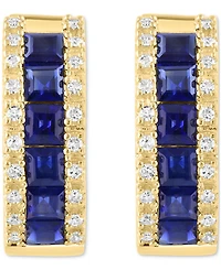 Effy Blue Sapphire (1-5/8 ct. t.w.) & Diamond (1/6 ct. t.w.) Small Hoop Earrings in 14k Yellow Gold, 0.62"