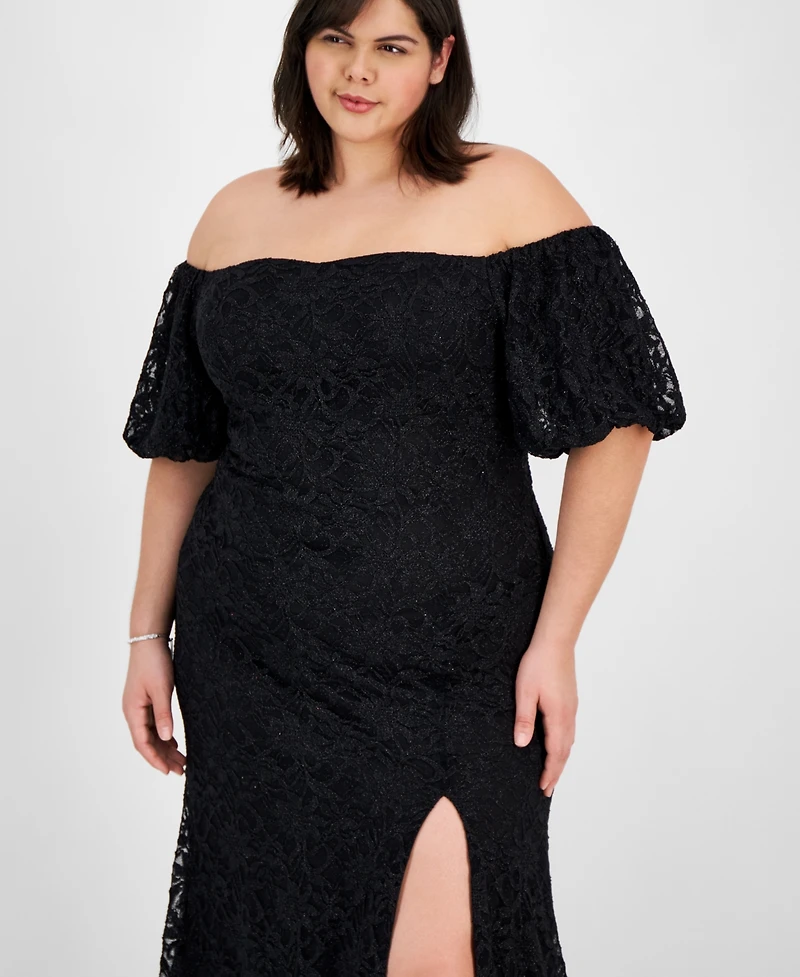 Emerald Sundae Plus Size Off-the-Shoulder Lace Gown, Created for Macy's