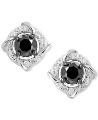 Black & White Diamond Love Knot Stud Earrings (1 ct. t.w.) in Sterling Silver