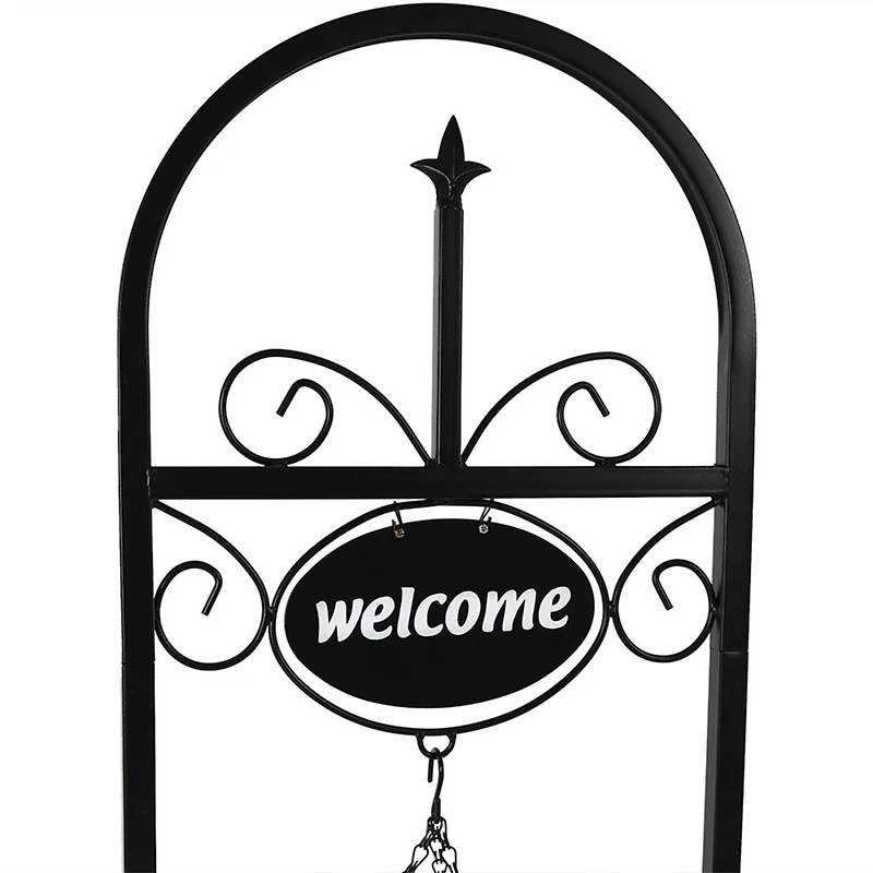 Sunnydaze Decor Hanging Basket Planter Stand with Decorative "Welcome" Sign - 48-Inch Tall