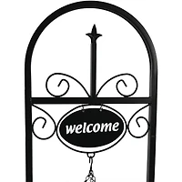 Sunnydaze Decor Hanging Basket Planter Stand with Decorative "Welcome" Sign - 48-Inch Tall