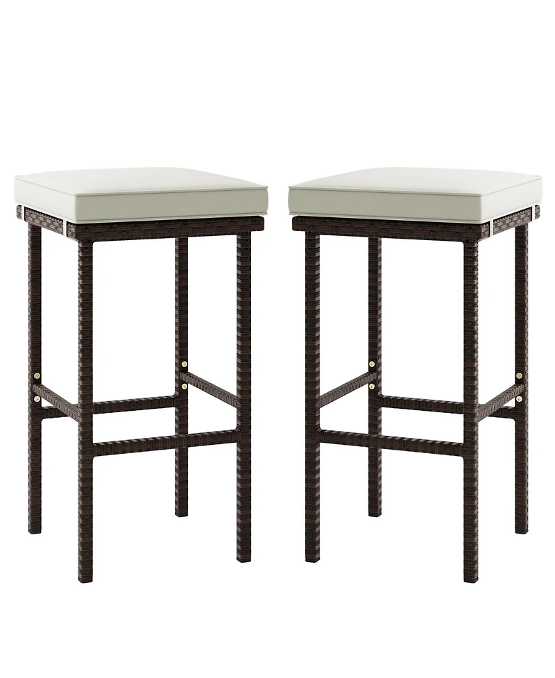Skonyon Patio Wicker Bar Stools Set of 2 with Seat Cushions and Footrest