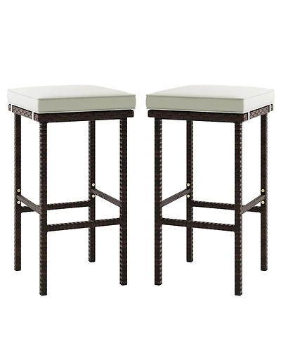 Skonyon Patio Wicker Bar Stools Set of 2 with Seat Cushions and Footrest