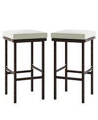 Skonyon Patio Wicker Bar Stools Set of 2 with Seat Cushions and Footrest