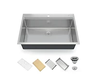 gaomon Kitchen Sink, Inch Brushed Nickel Topmount Kitchen Bar Sink with Single-tier Track, Stainless Steel 16 Guage Single Bowl Kitchen Sinks