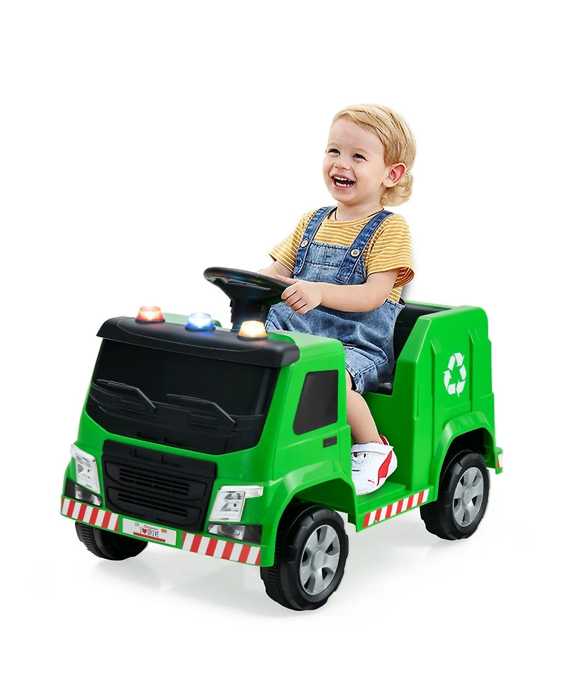 Hongge 12V Kids Ride-on Garbage Truck with Warning Lights and 6 Recycling Accessories