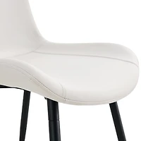 White artificial leather backrest cushion dining chair, black metal legs, curved widened cushion design for more comfort, suitable for restaurants, ki