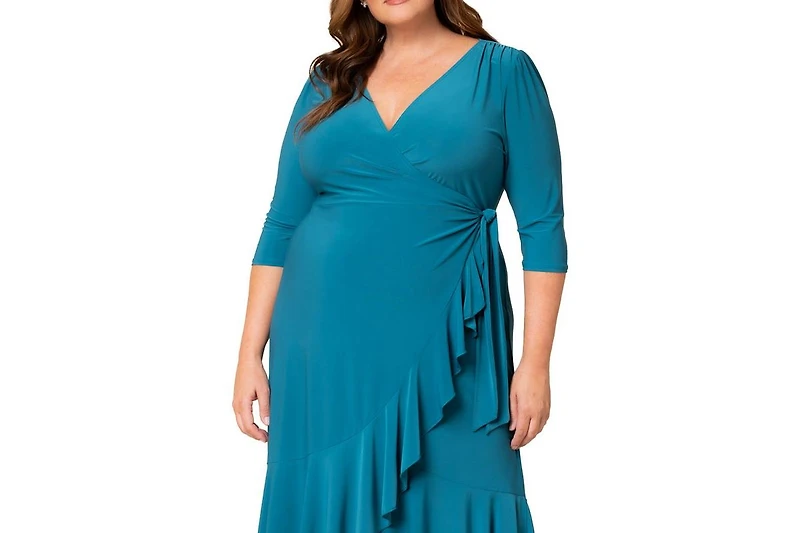 Kiyonna Women's Plus Whimsy Ruffled Midi Wrap Dress
