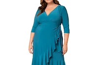 Kiyonna Women's Plus Whimsy Ruffled Midi Wrap Dress