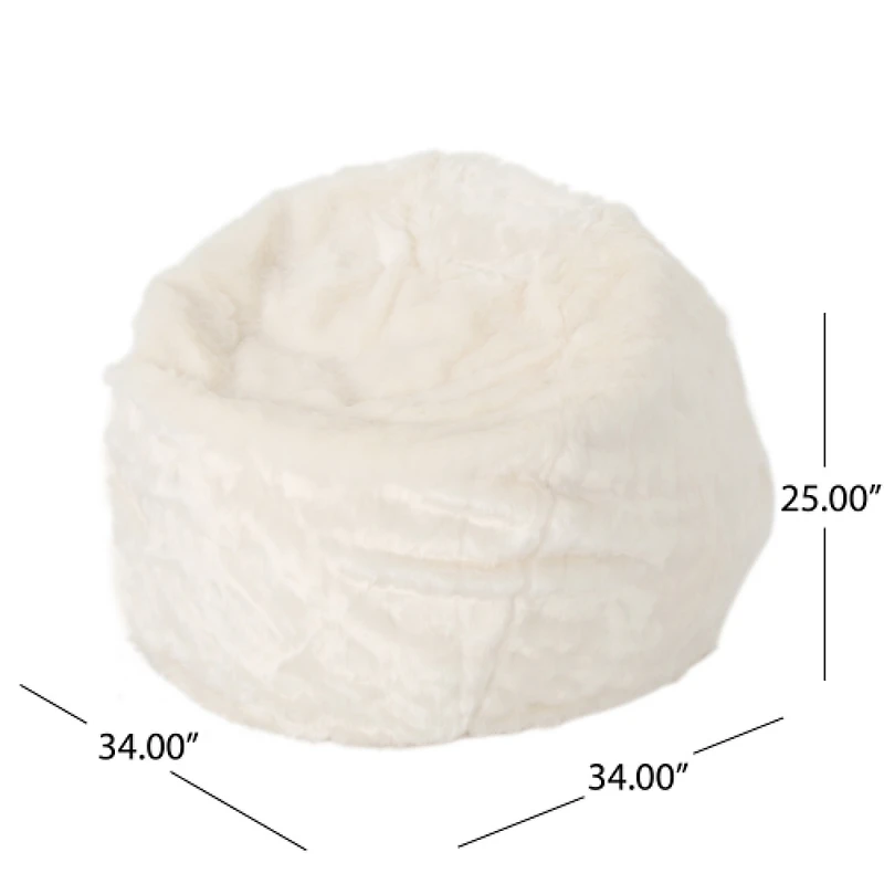 Streamdale Amori Modern 3 Foot Faux Fur Bean Bag White Color