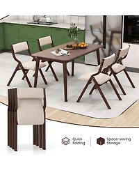 Gymax Folding Dining Chairs Set of 4 Wooden Table Chairs w/ Padded Seat Modern Coffee & Beige