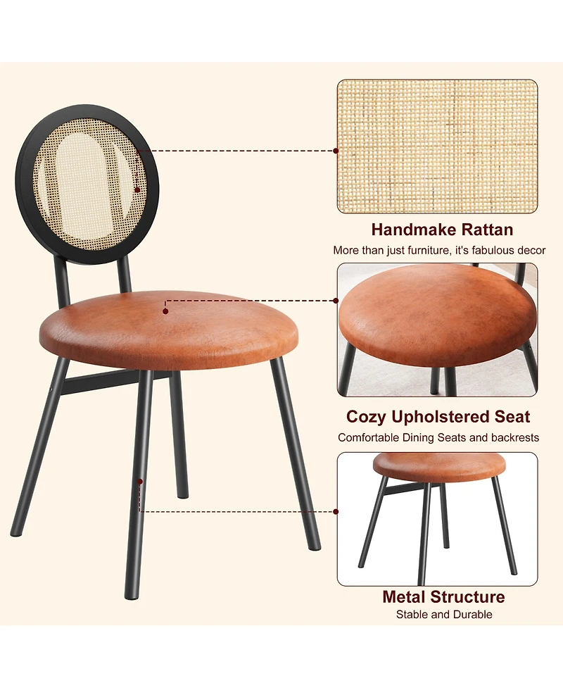 gaomon Dining Chairs Set of 2, Rattan Kitchen Chairs with Thicken Upholstered, Modern Dining Room Chairs Set of 2,Brown