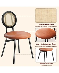 gaomon Dining Chairs Set of 2, Rattan Kitchen Chairs with Thicken Upholstered, Modern Dining Room Chairs Set of 2,Brown