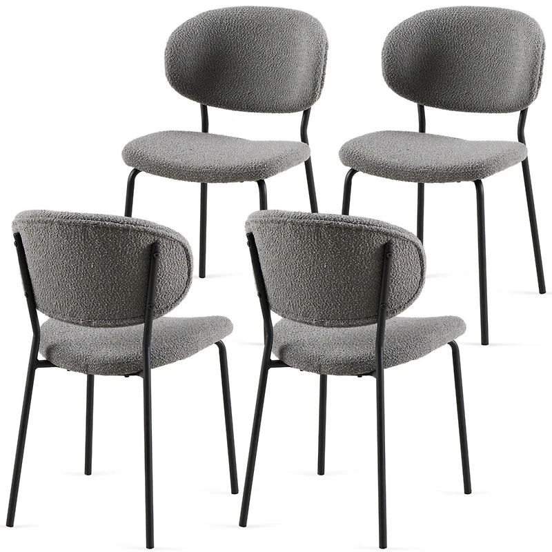 Streamdale Boucle Fabric Dining Chairs (4), Black Metal Legs