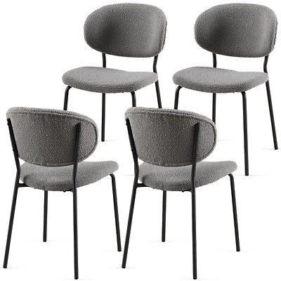 Streamdale Boucle Fabric Dining Chairs (4), Black Metal Legs