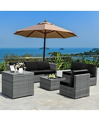 Sugift 8 Piece Wicker Sofa Rattan Dinning Set Patio Furniture with Storage Table-Black