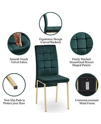 Streamdale Furniture Green Velvet High Back Nordic Dining Chair Modern Fabric Chair with Golden Color Legs, Set Of 4