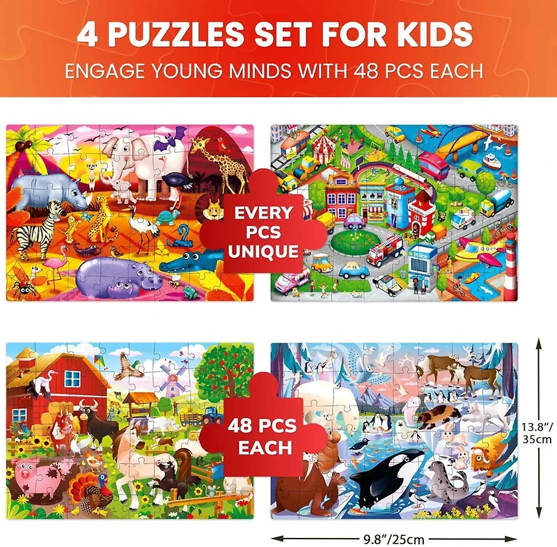 Quokka 4x48 Pcs Puzzles Educational Preschool Toy for Kids 4-6 Ages