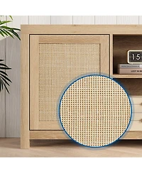 gaomon Tv Stand for 75 Inch Tv, Rattan Entertainment Center with Storage, Wood Tv & Media Console