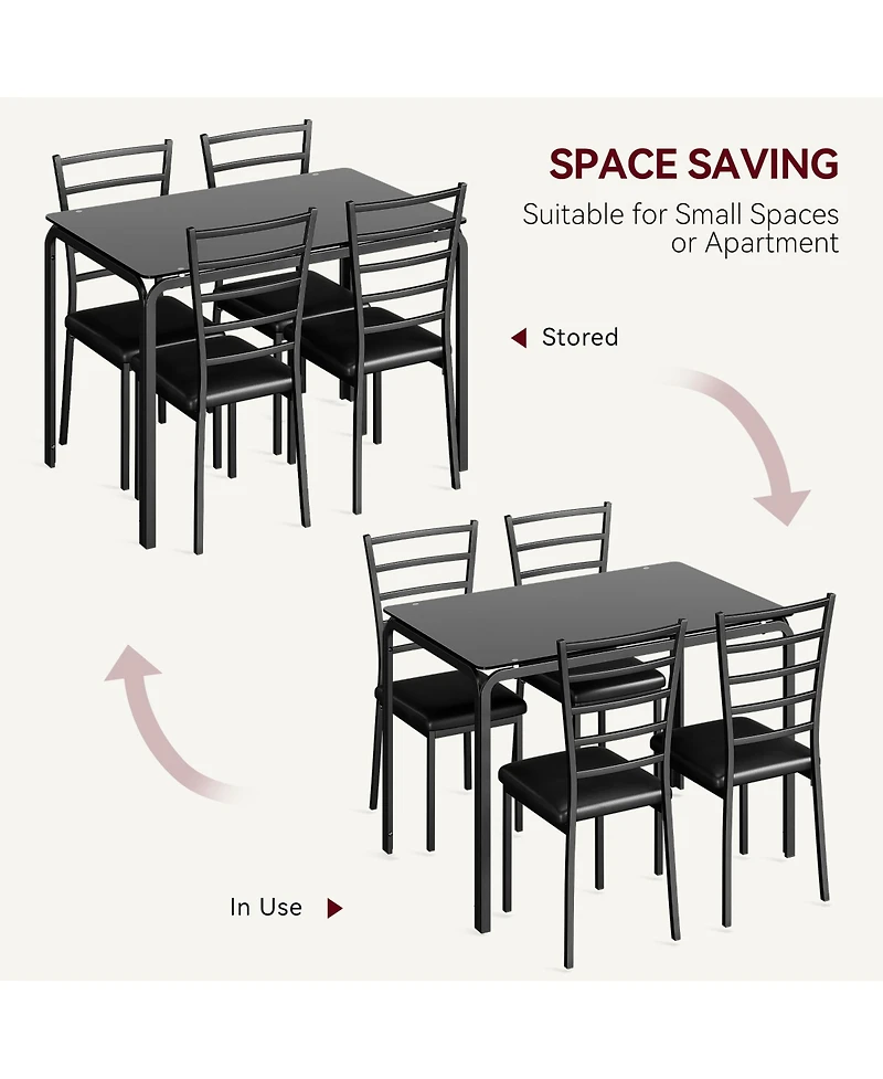 gaomon 5 Piece Glass Dining Table Set, Kitchen and Chairs for 4, Kitchen Table and Chairs Modern Room Sets Home, Party,Black