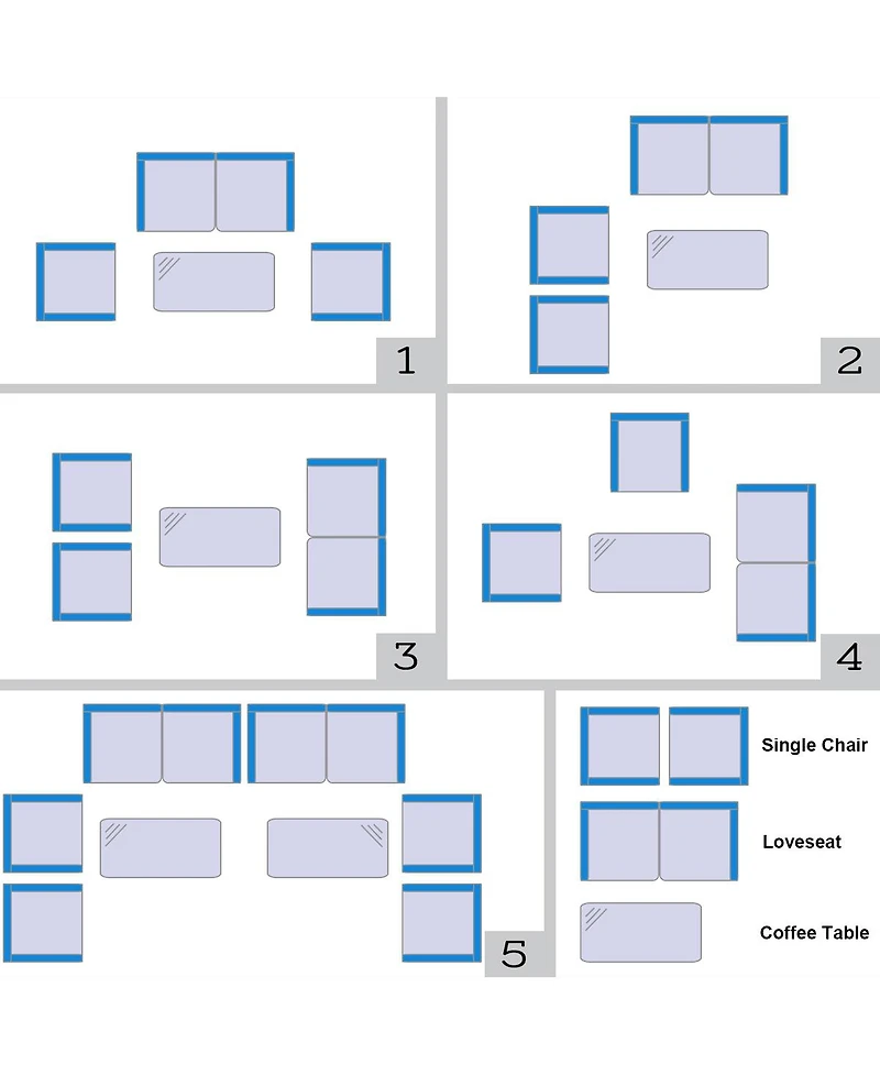 Sugift 4 Pieces Comfortable Outdoor Rattan Sofa Set with Glass Coffee Table-Peacock Blue