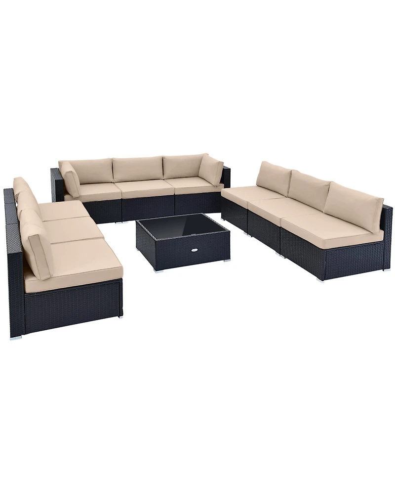 Sugift 10 Piece Outdoor Wicker Conversation Set with Seat and Back Cushions-Beige