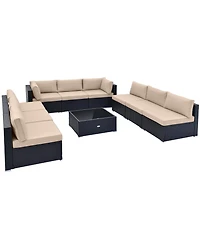 Sugift 10 Piece Outdoor Wicker Conversation Set with Seat and Back Cushions-Beige
