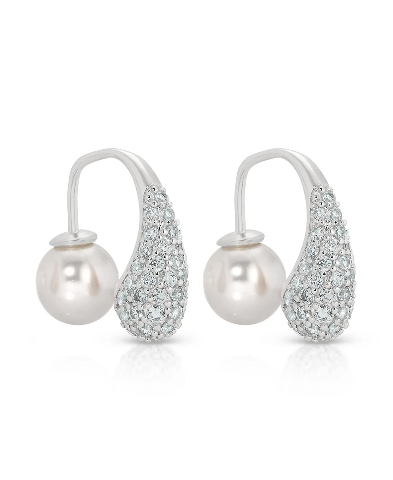 Ettika Hooked Pave and Mother of Pearl Drop Earrings