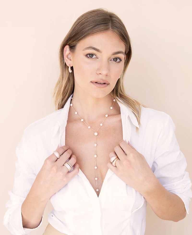 Ettika Hooked Pave and Mother of Pearl Drop Earrings