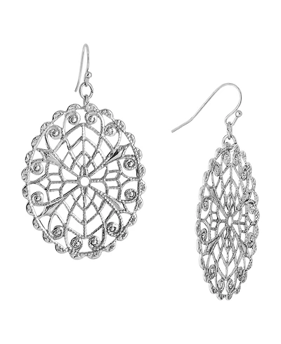 2028 Silver-Tone Oval Filigree Earrings