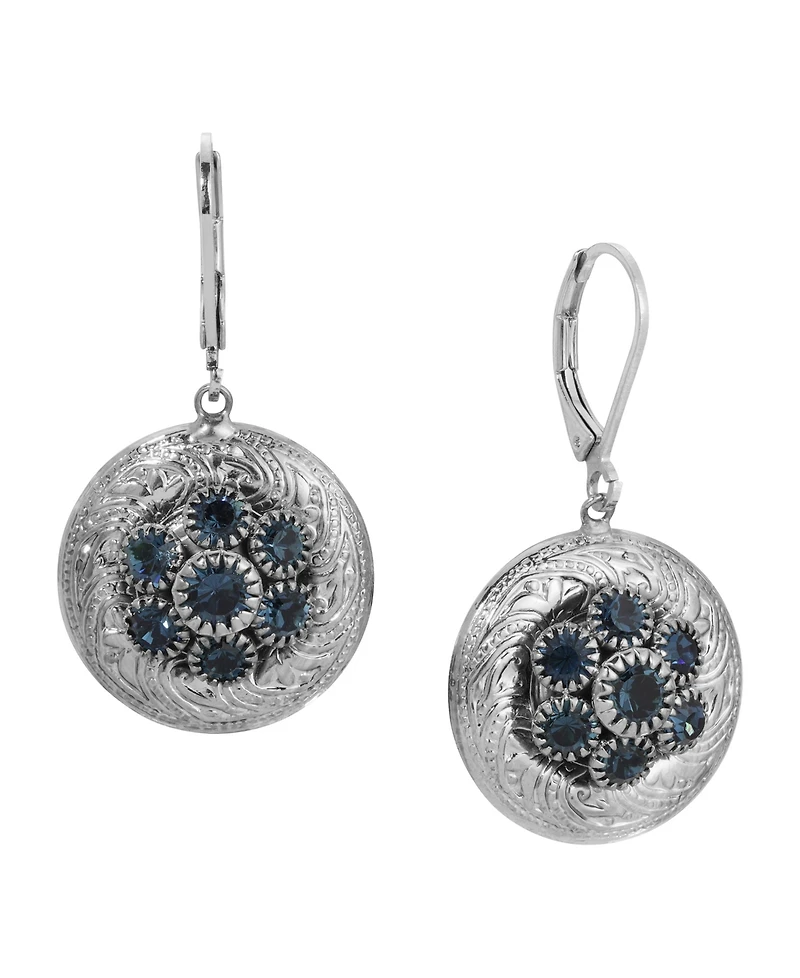 2028 Silver-Tone Crystal Round Drop Earrings
