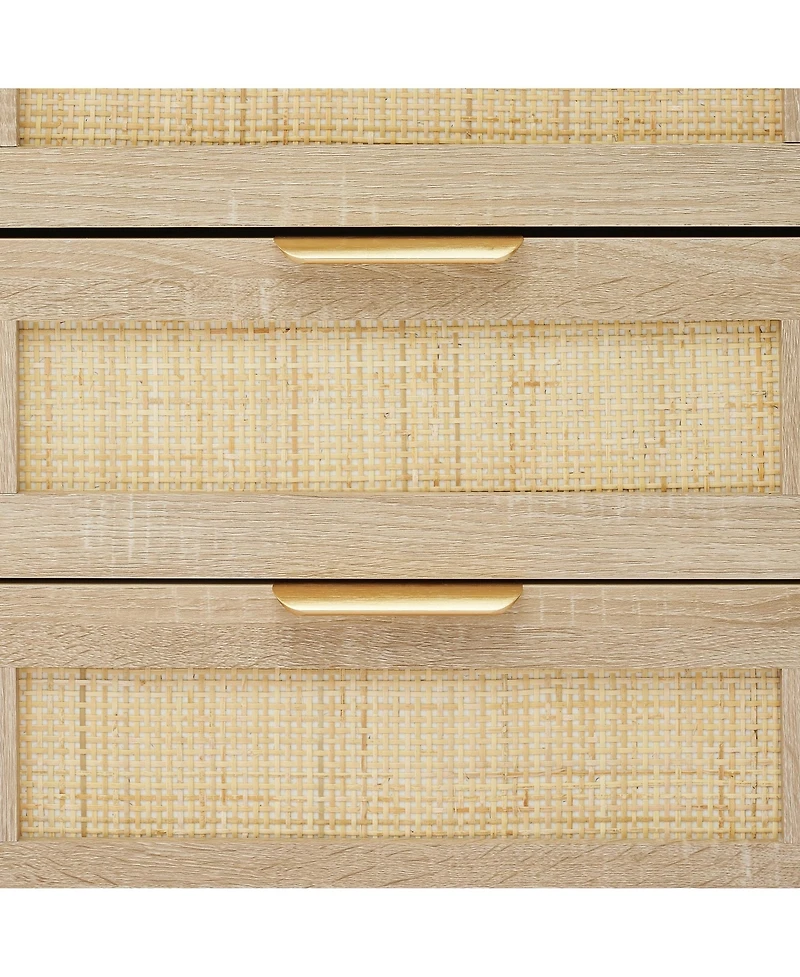 gaomon Nightstand, Rattan End Table, Nightstands with 3 Natural Rattan Drawers, Strong Support Wooden Structure, Side Table