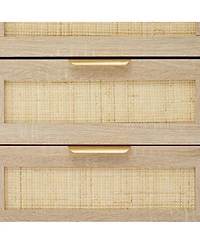 gaomon Nightstand, Rattan End Table, Nightstands with 3 Natural Rattan Drawers, Strong Support Wooden Structure, Side Table
