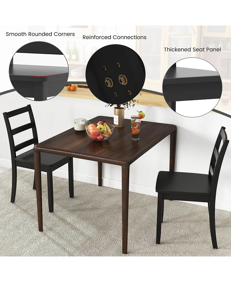 Sugift Set of 2 Wood Dining Chairs with Solid Rubber Wood Legs-Black