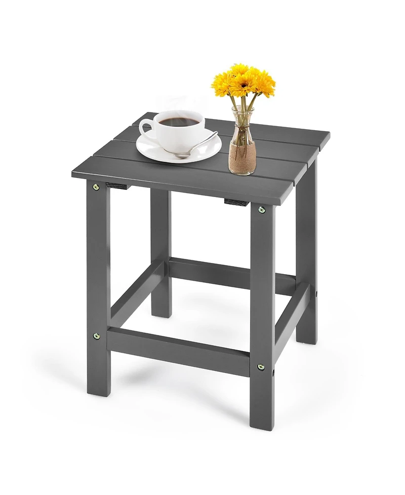 Sugift 15 Inch Patio Square Wooden Slat End Side Coffee Table for Garden-Gray