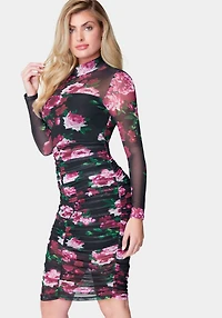 Bebe Women's Printed Ruched Midi Dress