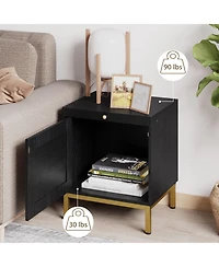 gaomon Rattan End Table - Set of 1, Wood Nightstand with Storage Shelf