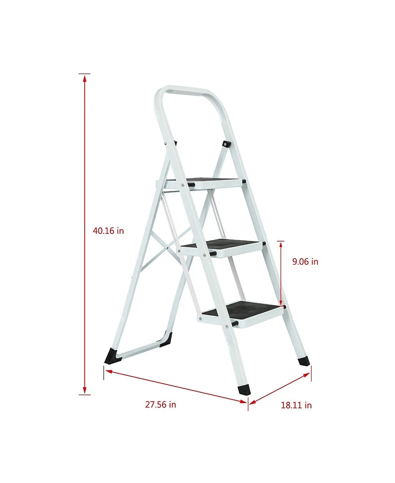 Flynama 3 Step Ladder Folding Step Stool , Lightweight Step Stools for Adults with Anti-Slip Pedal, Portable Steel Handrails Step Ladder Withstanding