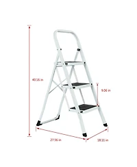 Flynama 3 Step Ladder Folding Step Stool , Lightweight Step Stools for Adults with Anti-Slip Pedal, Portable Steel Handrails Step Ladder Withstanding